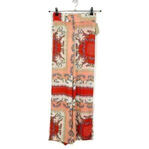 New Flynn Skye Pants Womens XS Red Pink Blue Floral Rayon High Waisted